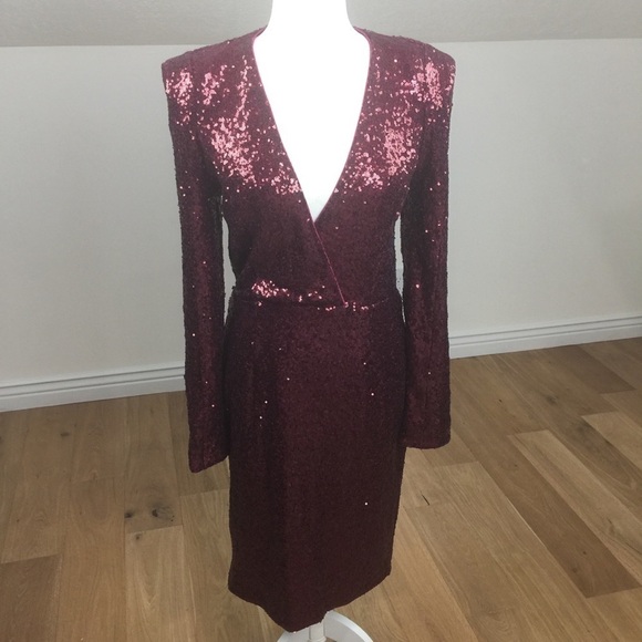 Fame and Partners Open Back Dark Red Sequin Midi Cocktail Dress Size 8 - Picture 4 of 13